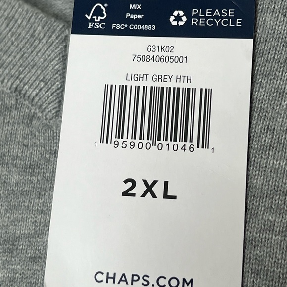 NWT Chaps Men's Light Heather Gray V Neck Sweater Vest Preppy Casual 2XL - Picture 8 of 8